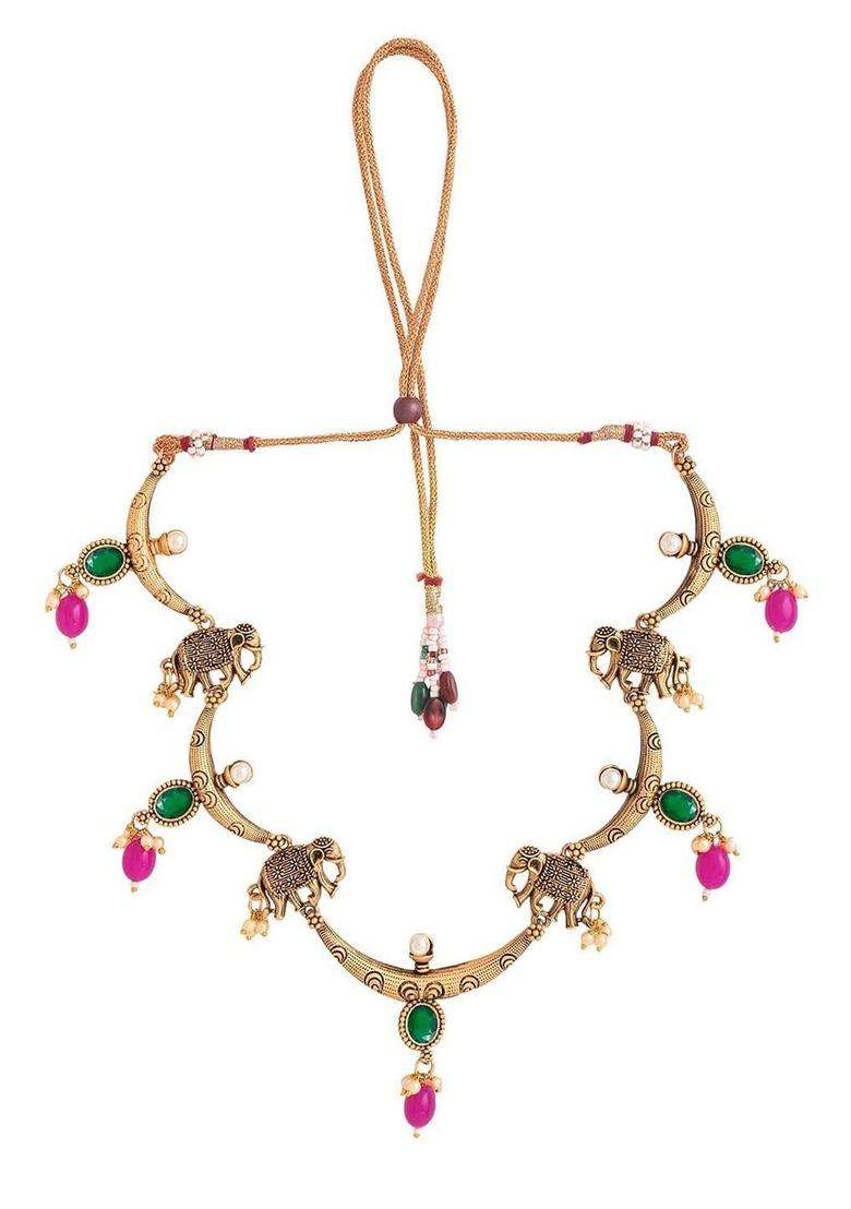 Gold-Plated Beaded Temple Necklace Earrings Traditional Jewellery Set for Men & Women | Traditional Temple Jewellery for Wedding & Festive Wear | Festive Gift - Indya