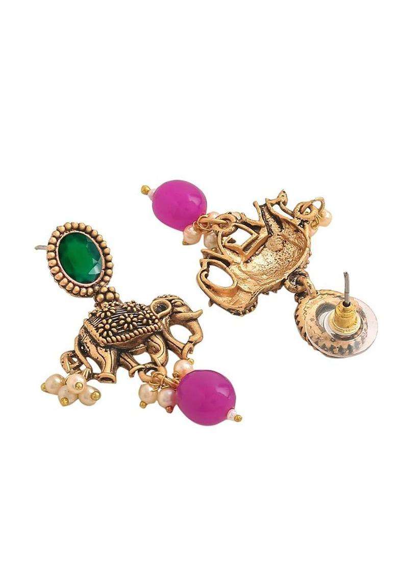 Gold-Plated Beaded Temple Necklace Earrings Traditional Jewellery Set for Men & Women | Traditional Temple Jewellery for Wedding & Festive Wear | Festive Gift - Indya