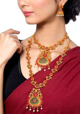 Gold-Plated Green & Pink Stone-Studded Choker Jewellery Set for Women | Traditional Temple Jewellery for Wedding & Festive Wear | Gift for Her