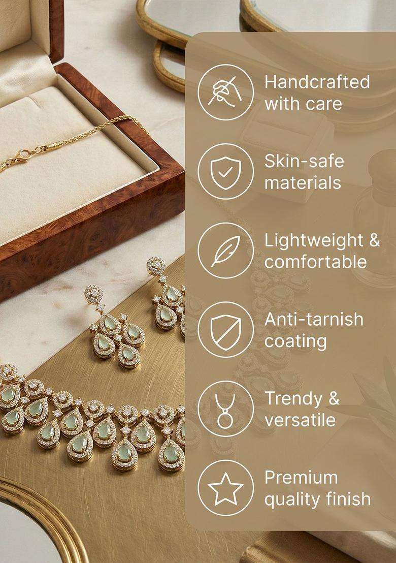 Gold-Plated Temple Zircon Necklace Earrings Festive Jewellery Set for Women | Traditional Temple Jewellery for Wedding & Festive Wear | Gift for Her - Indya