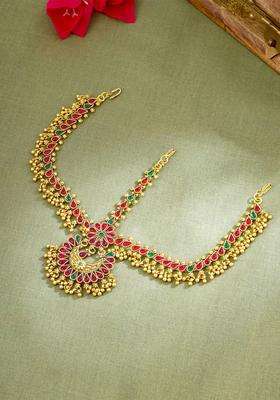 Gold-Toned Green Kundan Layered Temple Bridal Traditional Matha Patti for Women | Traditional Temple Jewellery for Wedding & Festive Wear | Gift for Her