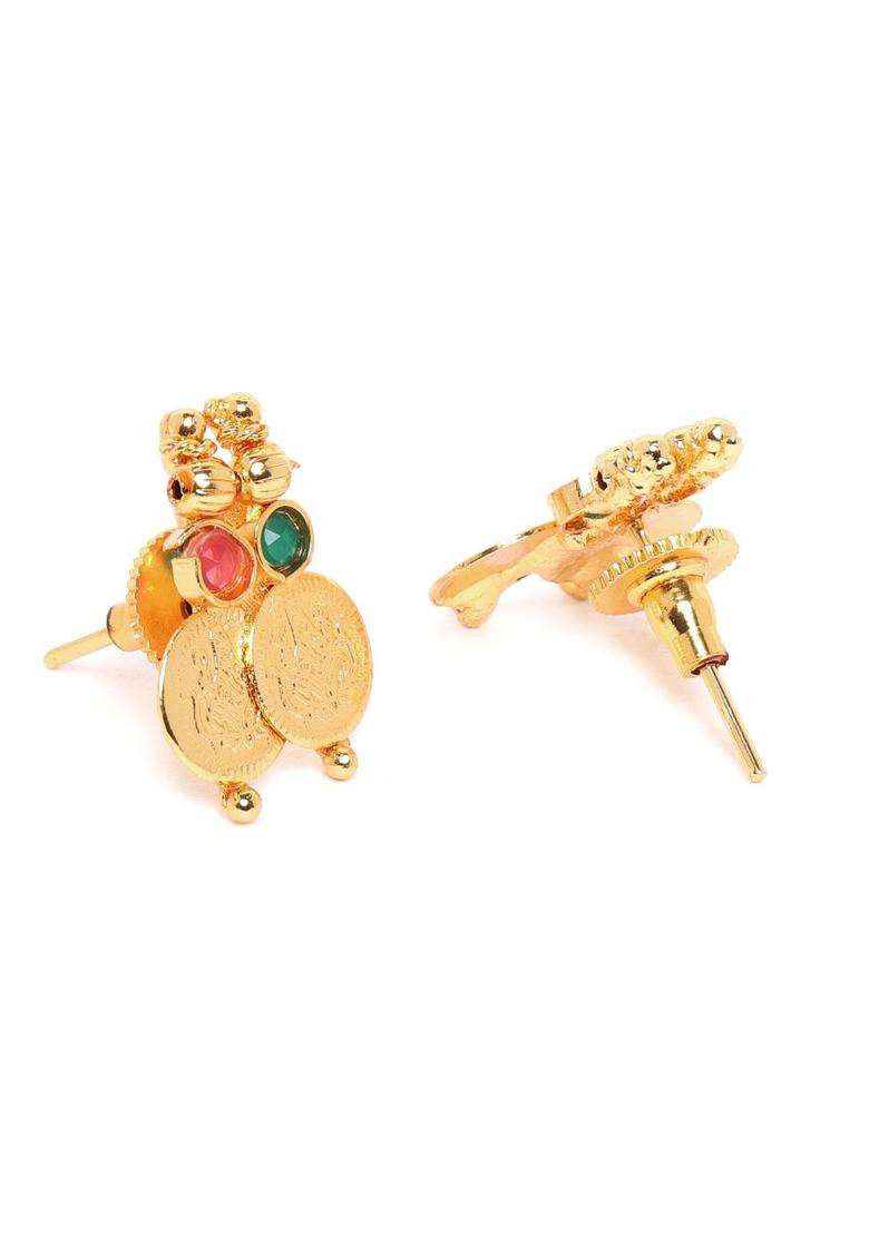Set of 2 Green & Magenta Gold-Plated Stone Studded Goddess Laxmi Jewellery Set for Women | Traditional Temple Jewellery for Wedding & Festive Wear | Gift for Her - Indya