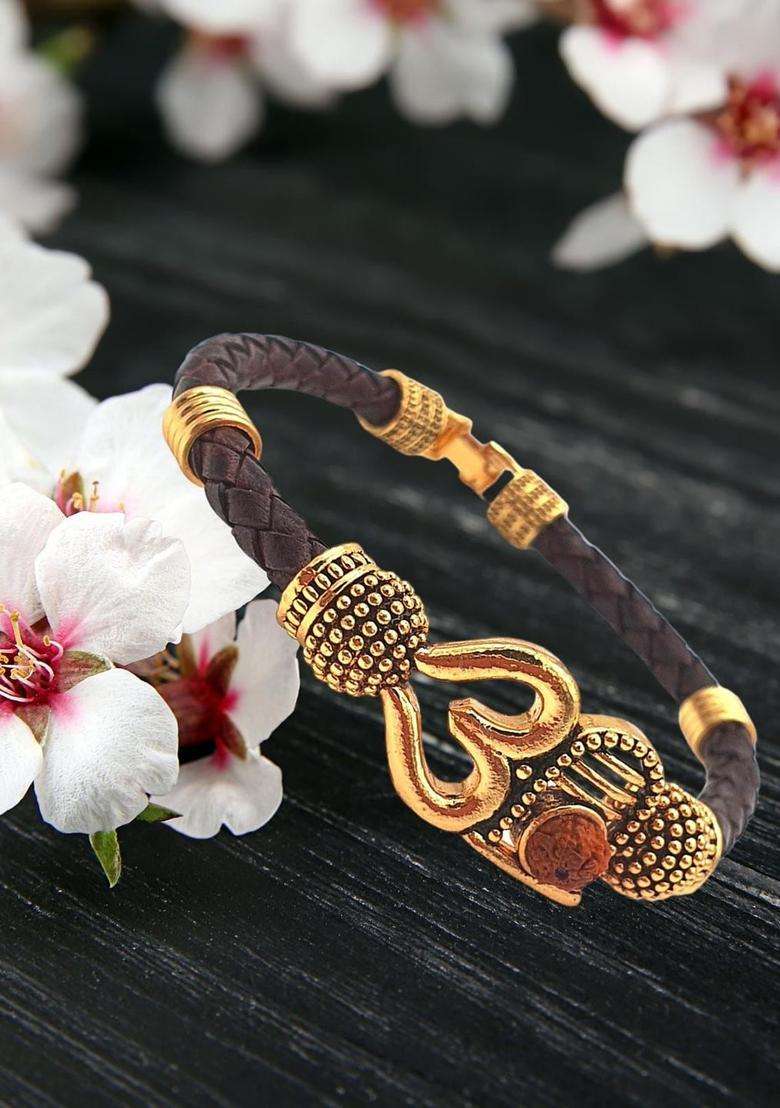 Gold-Toned & Black Temple Gold-Plated Wraparound Bracelet for Men & Women | Traditional Temple Jewellery for Wedding & Festive Wear | Festive Gift - Indya