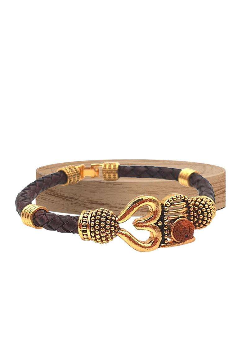 Gold-Toned & Black Temple Gold-Plated Wraparound Bracelet for Men & Women | Traditional Temple Jewellery for Wedding & Festive Wear | Festive Gift - Indya
