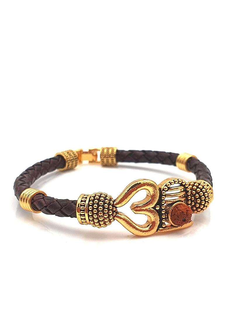 Gold-Toned & Black Temple Gold-Plated Wraparound Bracelet for Men & Women | Traditional Temple Jewellery for Wedding & Festive Wear | Festive Gift - Indya