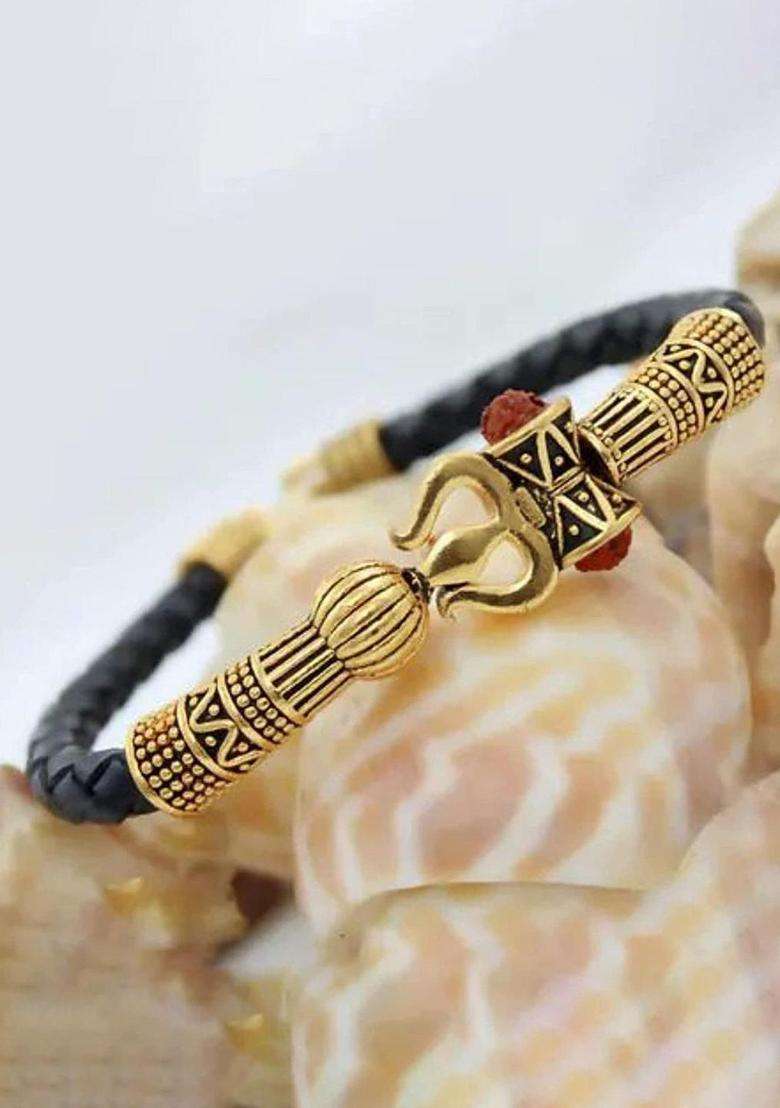 Gold-Toned & Black Temple Gold-Plated Bangle-Style Bracelet for Men & Women | Traditional Temple Jewellery for Wedding & Festive Wear | Festive Gift - Indya