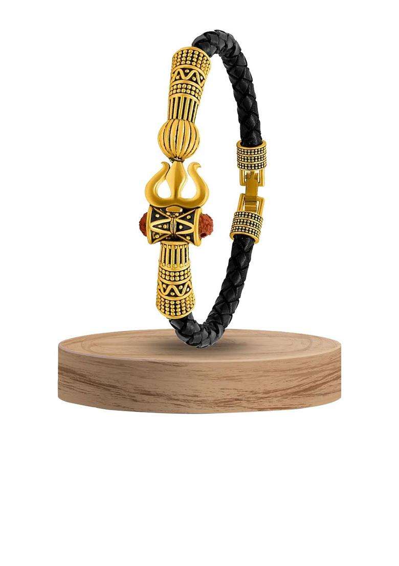 Gold-Toned & Black Temple Gold-Plated Bangle-Style Bracelet for Men & Women | Traditional Temple Jewellery for Wedding & Festive Wear | Festive Gift - Indya