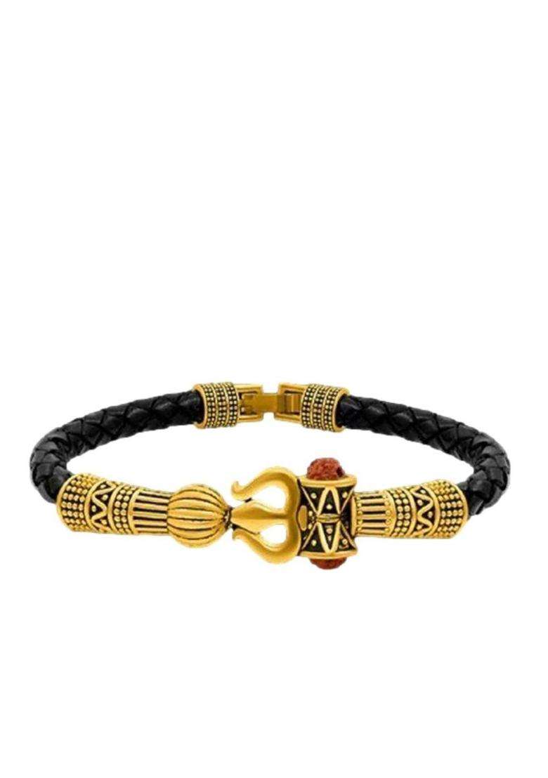 Gold-Toned & Black Temple Gold-Plated Bangle-Style Bracelet for Men & Women | Traditional Temple Jewellery for Wedding & Festive Wear | Festive Gift - Indya