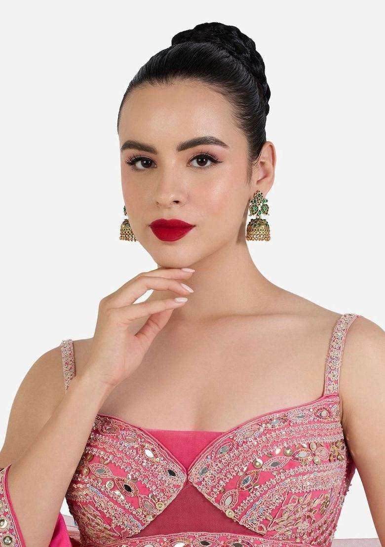 Gold-Plated Peacock Shaped Jhumkas Earrings for Women | Traditional Temple Jewellery for Wedding & Festive Wear | Gift for Her - Indya