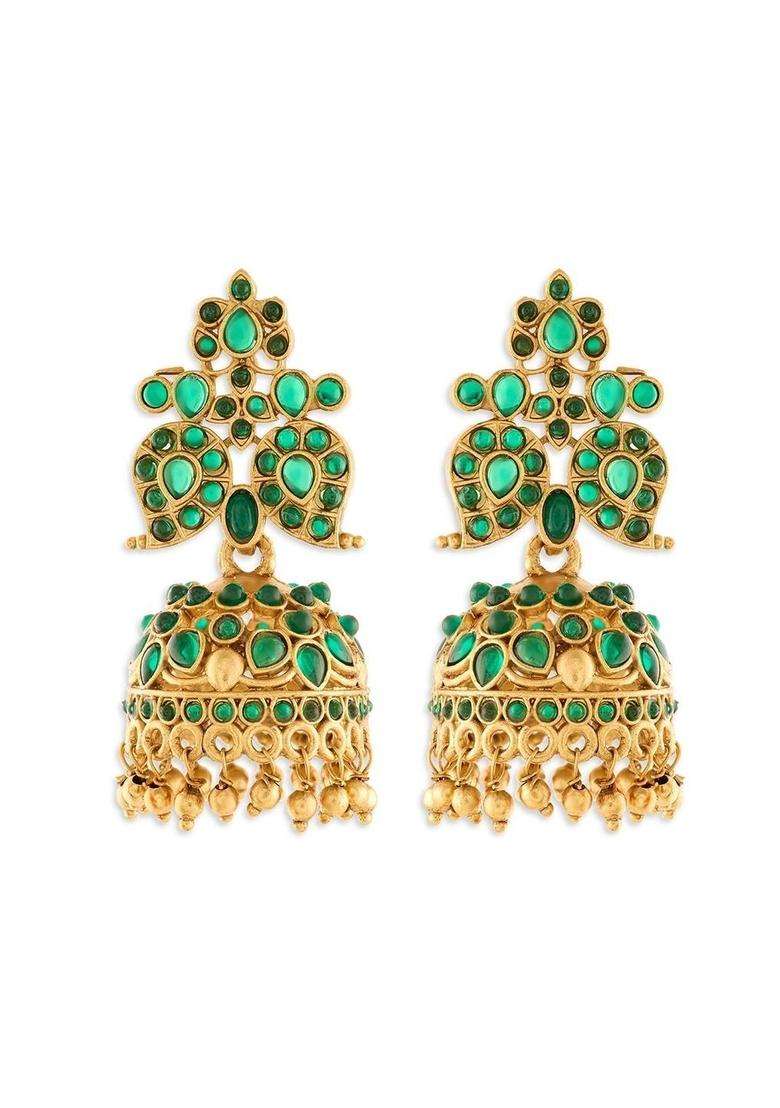 Gold-Plated Peacock Shaped Jhumkas Earrings for Women | Traditional Temple Jewellery for Wedding & Festive Wear | Gift for Her - Indya