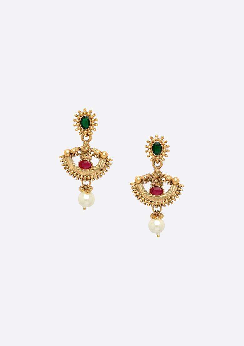 Gold-Plated Pearl Choker Bridal Temple Necklace Set with Kundan for Women | Traditional Temple Jewellery for Wedding & Festive Wear | Gift for Her - Indya