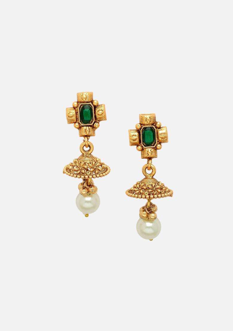 Gold-Plated Red & Green CZ Studded Necklace & Earrings Jewellery Set for Women | Traditional Temple Jewellery for Wedding & Festive Wear | Gift for Her - Indya