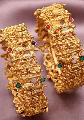 Set of 2 Gold-Plated Temple Kundan Bangles for Women | Traditional Temple Jewellery for Wedding & Festive Wear | Gift for Her