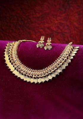 Gold-Plated Stone-Studded & Beads-Beaded Temple Jewellery Set with Pearl for Women | Traditional Temple Jewellery for Wedding & Festive Wear | Gift for Her