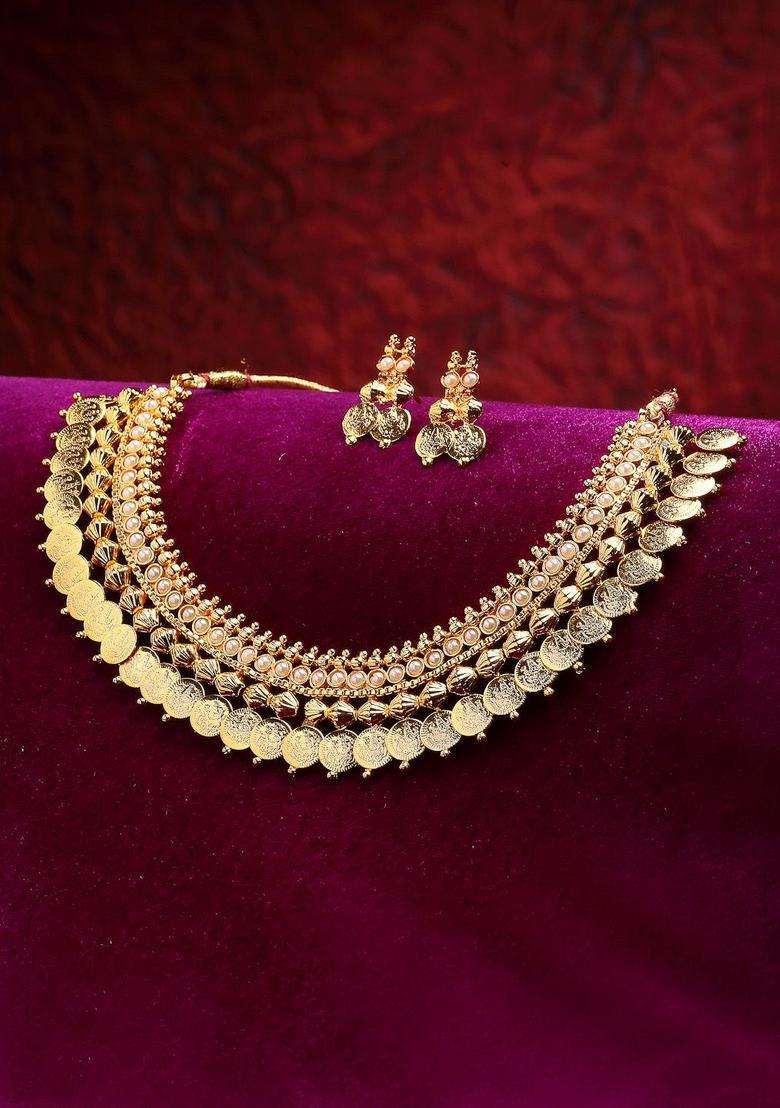 Gold-Plated Stone-Studded & Beads-Beaded Temple Jewellery Set with Pearl for Women | Traditional Temple Jewellery for Wedding & Festive Wear | Gift for Her - Indya