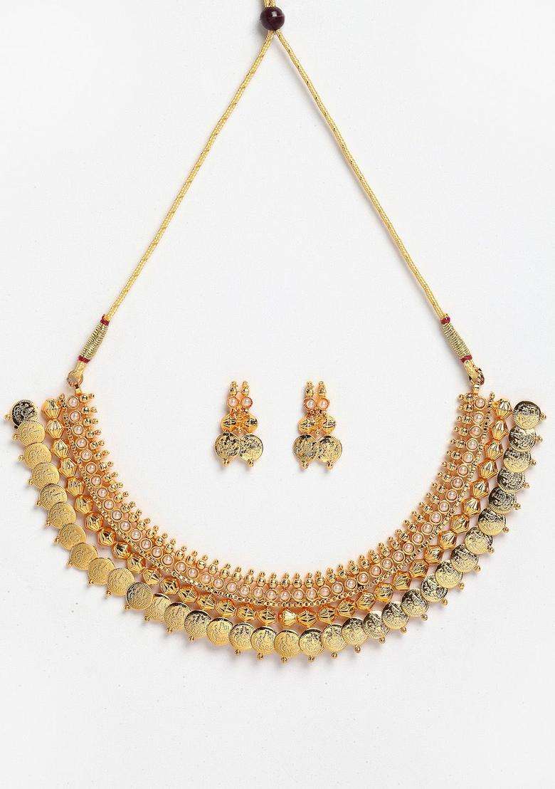 Gold-Plated Stone-Studded & Beads-Beaded Temple Jewellery Set with Pearl for Women | Traditional Temple Jewellery for Wedding & Festive Wear | Gift for Her - Indya