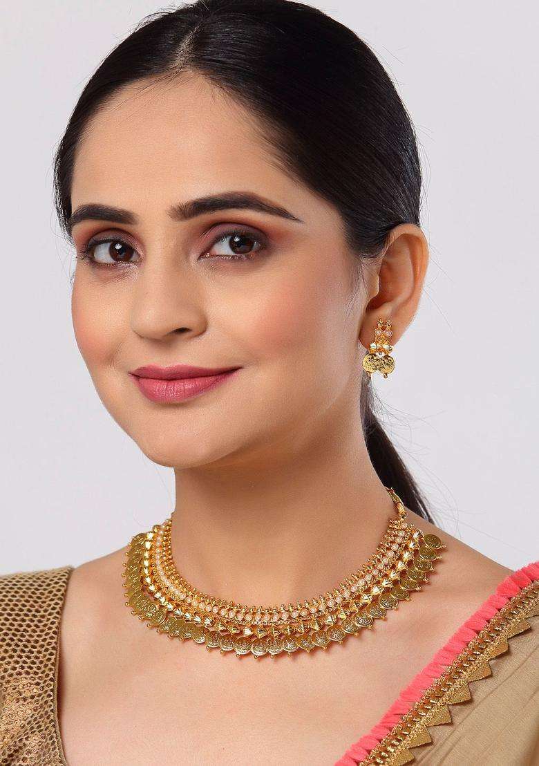 Gold-Plated Stone-Studded & Beads-Beaded Temple Jewellery Set with Pearl for Women | Traditional Temple Jewellery for Wedding & Festive Wear | Gift for Her - Indya