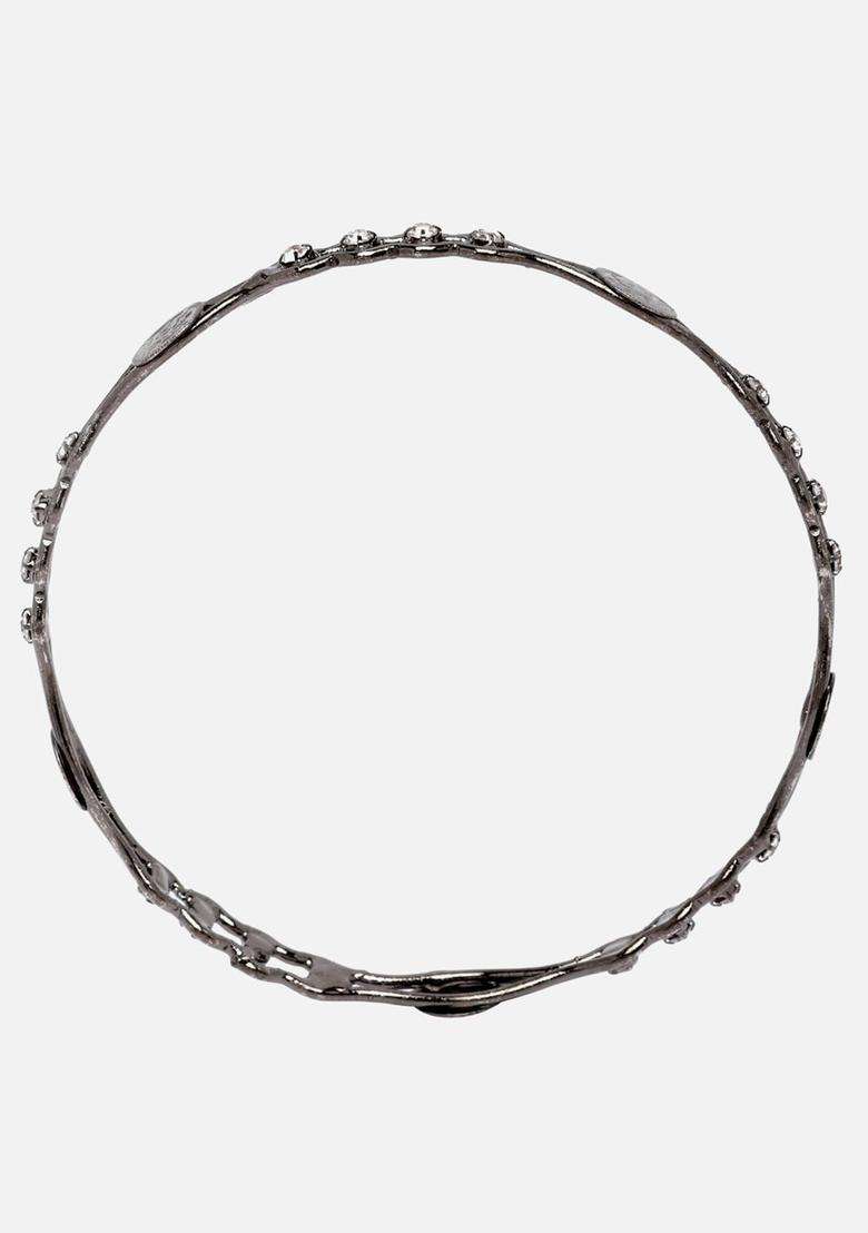 Silver-Plated Set of 4Oxidized Zig Zag Bangle with American Diamond for Women | Traditional Temple Jewellery for Wedding & Festive Wear | Gift for Her - Indya