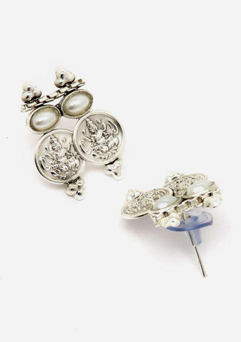 Oxidised Silver-Plated Pearl-Studded Temple Coin Jewellery Set for Women | Stylish Party & Everyday Wear | Gift for Her - Indya