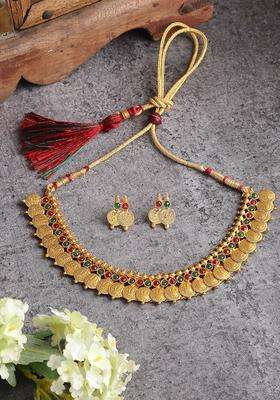 Gold-Plated Stone-Studded & Beaded Temple Jewellery Set for Women | Traditional Temple Jewellery for Wedding & Festive Wear | Gift for Her