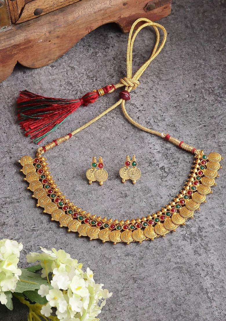 Gold-Plated Stone-Studded & Beaded Temple Jewellery Set for Women | Traditional Temple Jewellery for Wedding & Festive Wear | Gift for Her - Indya