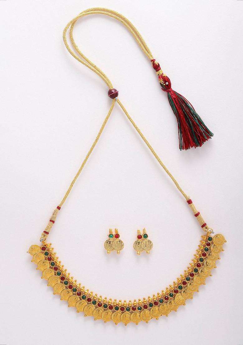 Gold-Plated Stone-Studded & Beaded Temple Jewellery Set for Women | Traditional Temple Jewellery for Wedding & Festive Wear | Gift for Her - Indya
