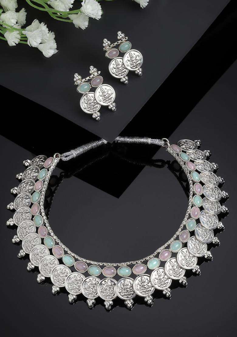 Oxidised Silver-Plated & Pearl-Studded & Temple Coin Jewellery Set for Women | Stylish Party & Everyday Wear | Gift for Her - Indya
