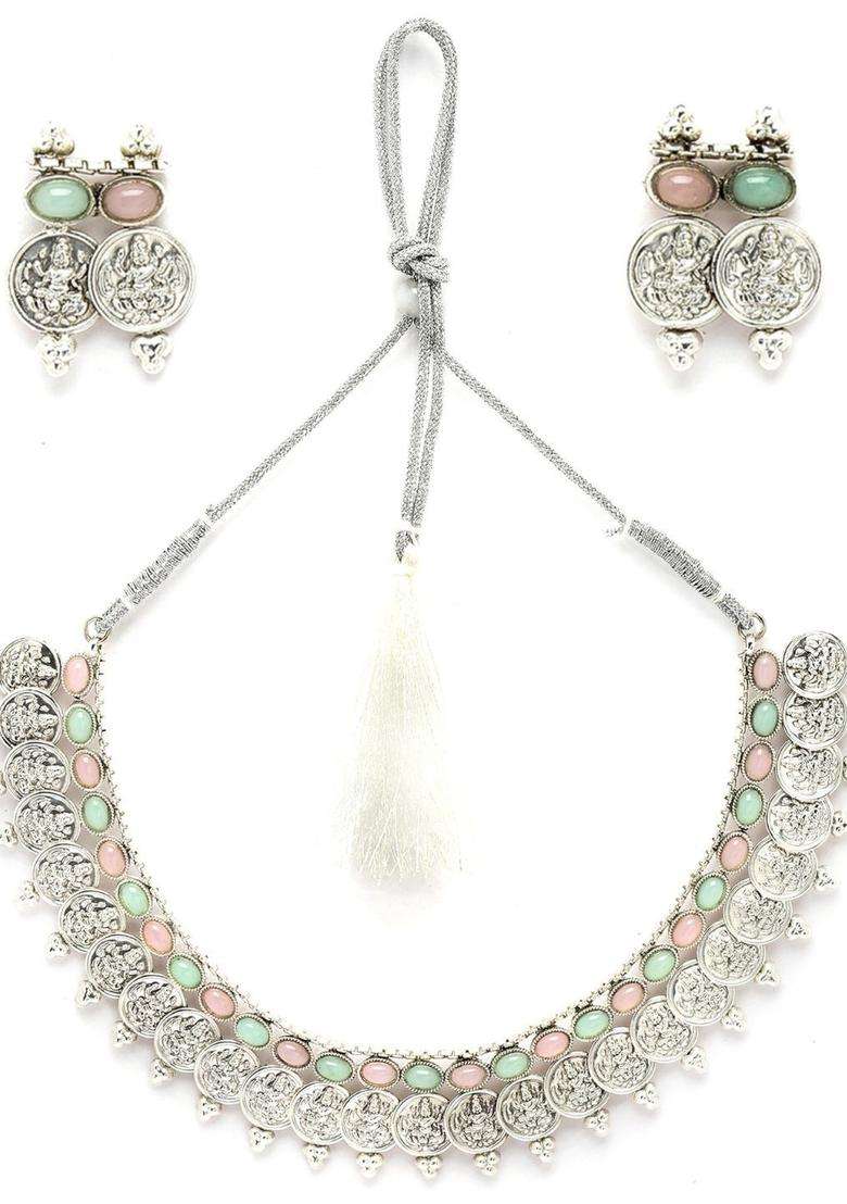 Oxidised Silver-Plated & Pearl-Studded & Temple Coin Jewellery Set for Women | Stylish Party & Everyday Wear | Gift for Her - Indya