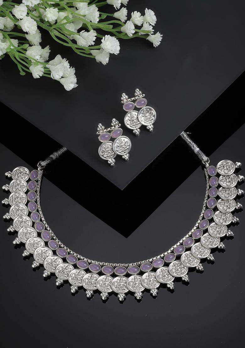 Oxidised Silver Toned Cubic Zirconia Stone-Studded & Beaded Jewellery Set for Women | Stylish Party & Everyday Wear | Gift for Her - Indya