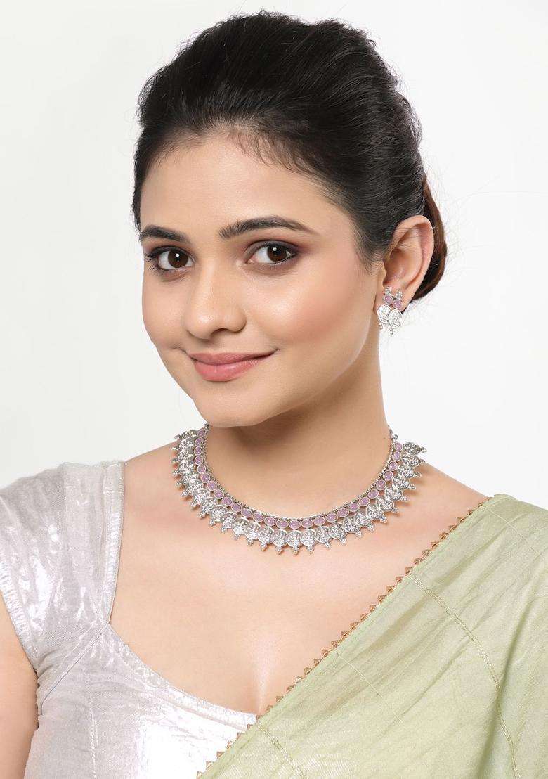Oxidised Silver Toned Cubic Zirconia Stone-Studded & Beaded Jewellery Set for Women | Stylish Party & Everyday Wear | Gift for Her - Indya