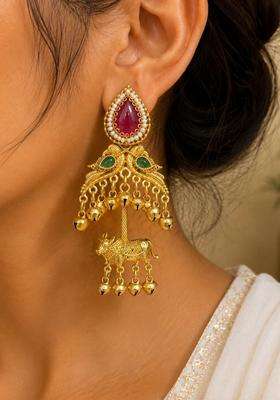 Silver-Plated Animal Shaped Drop Earrings for Women | Traditional Temple Jewellery for Wedding & Festive Wear | Gift for Her