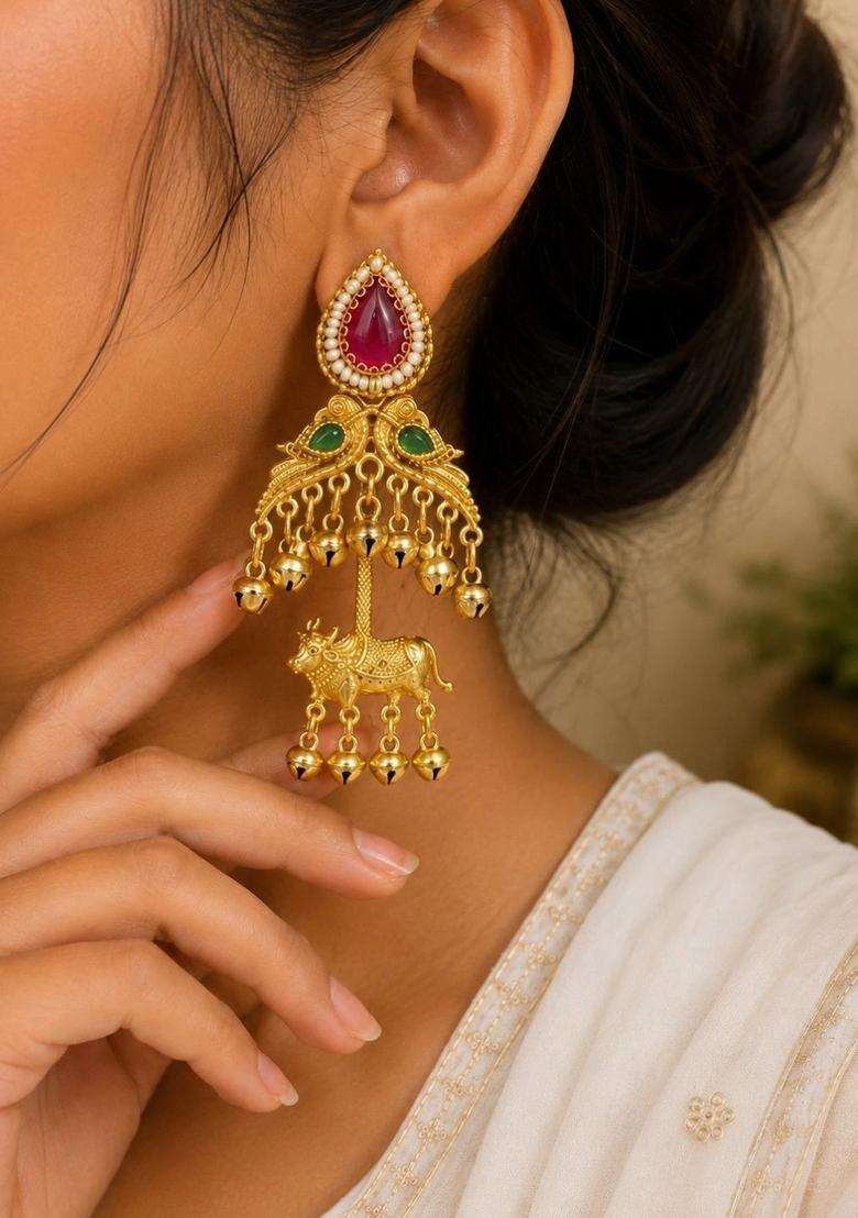 Silver-Plated Animal Shaped Drop Earrings for Women | Traditional Temple Jewellery for Wedding & Festive Wear | Gift for Her - Indya