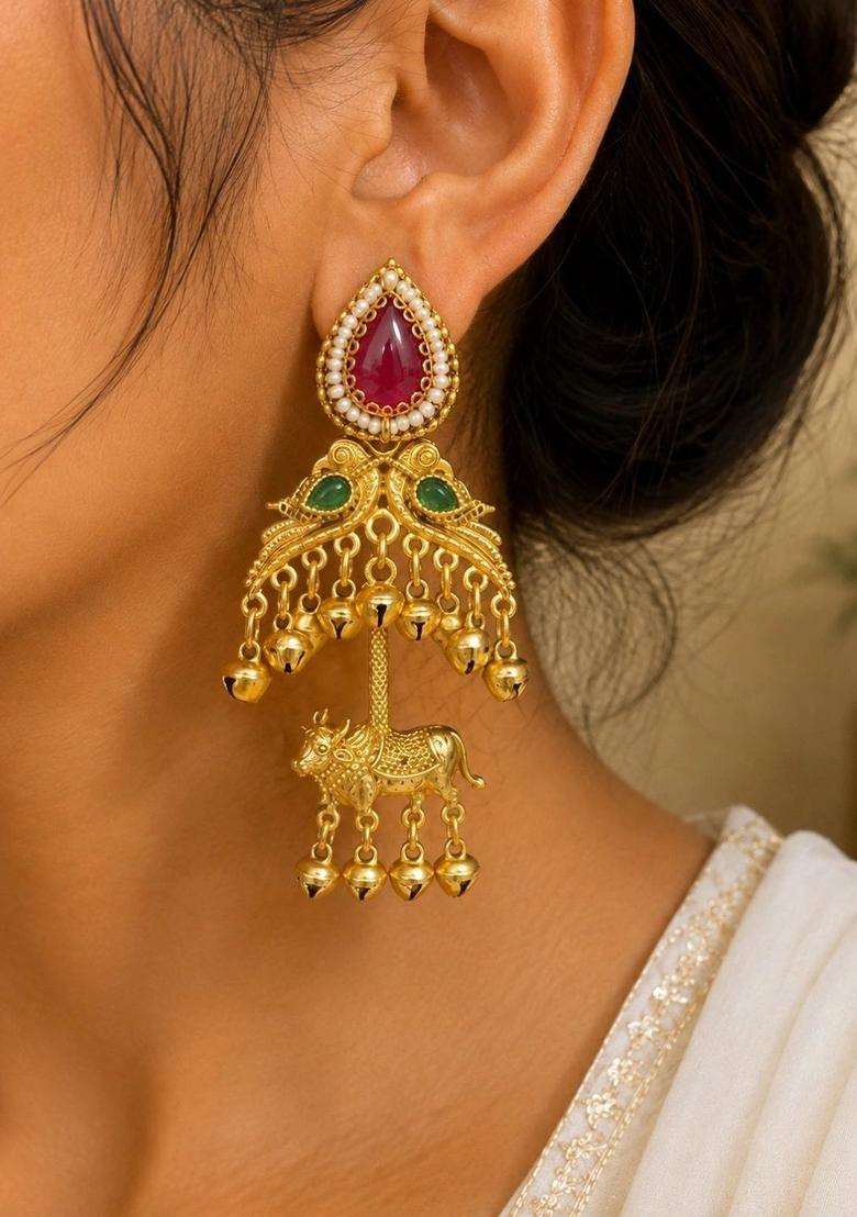 Silver-Plated Animal Shaped Drop Earrings for Women | Traditional Temple Jewellery for Wedding & Festive Wear | Gift for Her - Indya
