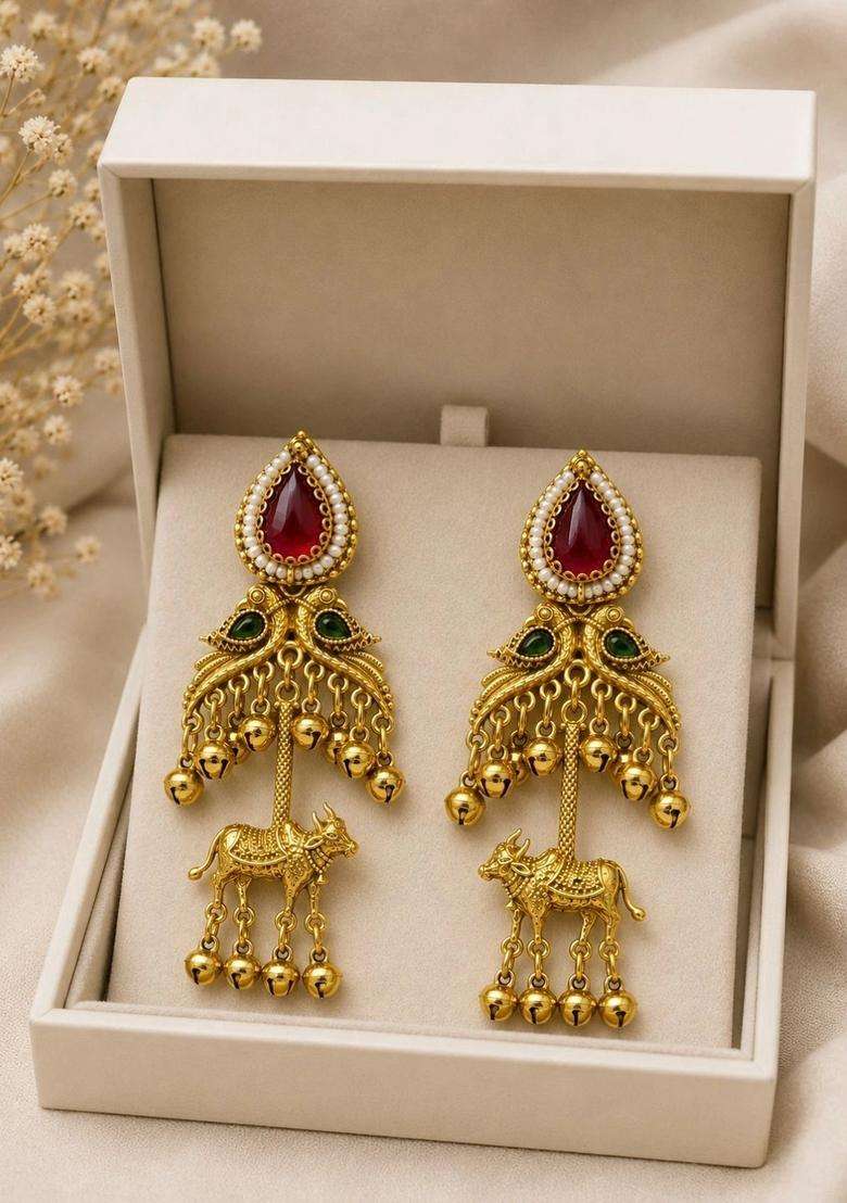 Silver-Plated Animal Shaped Drop Earrings for Women | Traditional Temple Jewellery for Wedding & Festive Wear | Gift for Her - Indya
