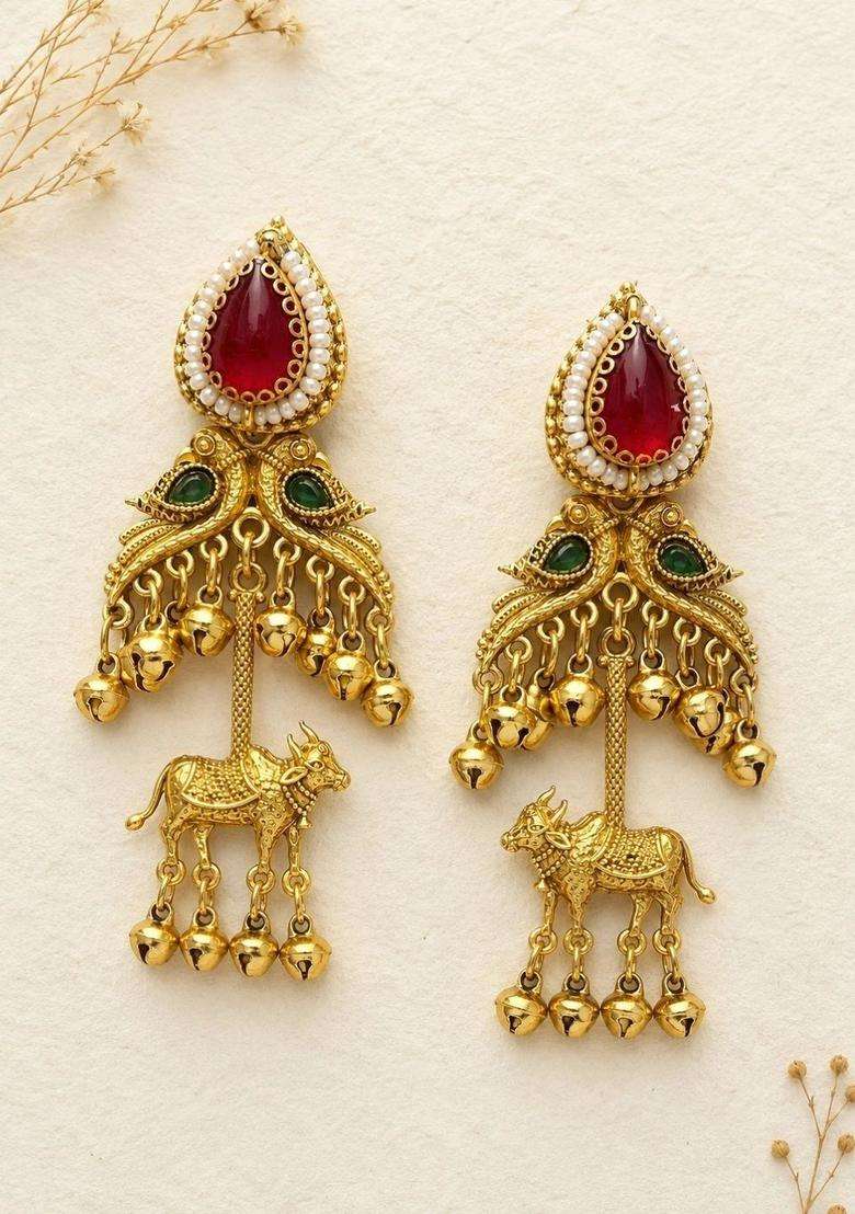 Silver-Plated Animal Shaped Drop Earrings for Women | Traditional Temple Jewellery for Wedding & Festive Wear | Gift for Her - Indya