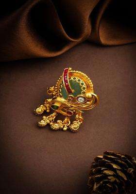 Gold-Plated Temple Rhinestone Finger Ring for Women | Traditional Temple Jewellery for Wedding & Festive Wear | Gift for Her