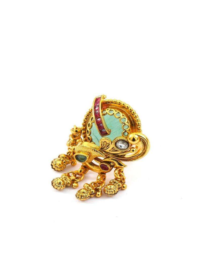 Gold-Plated Temple Rhinestone Finger Ring for Women | Traditional Temple Jewellery for Wedding & Festive Wear | Gift for Her - Indya