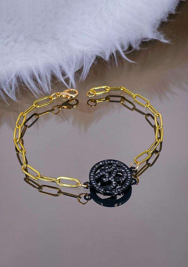 Gold-Plated Cubic Zirconia Temple Link Bracelet for Women | Traditional Temple Jewellery for Wedding & Festive Wear | Gift for Her - Indya