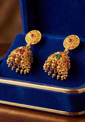 Gold-Plated Geometric Jhumkas Earrings for Women | Traditional Temple Jewellery for Wedding & Festive Wear | Gift for Her