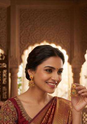 Gold-Plated Circular Jhumkas Earrings for Women | Traditional Temple Jewellery for Wedding & Festive Wear | Gift for Her