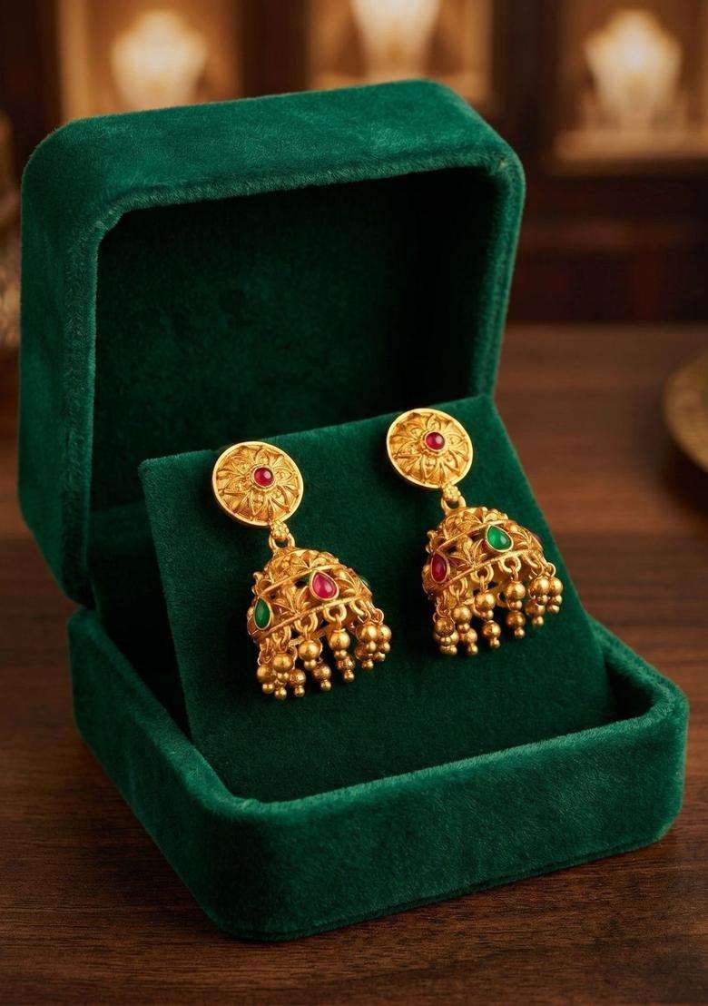 Gold-Plated Circular Jhumkas Earrings for Women | Traditional Temple Jewellery for Wedding & Festive Wear | Gift for Her - Indya