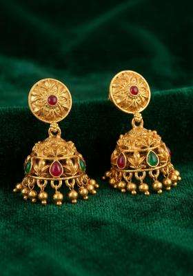 Gold-Plated Floral Jhumkas Earrings for Women | Traditional Temple Jewellery for Wedding & Festive Wear | Gift for Her