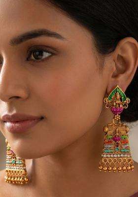 Gold-Plated Geometric Drop Earrings for Women | Traditional Temple Jewellery for Wedding & Festive Wear | Gift for Her