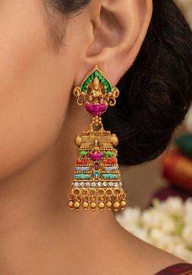 Gold-Plated Geometric Drop Earrings for Women | Traditional Temple Jewellery for Wedding & Festive Wear | Gift for Her
