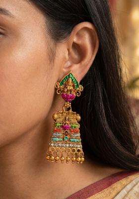 Gold-Plated Geometric Drop Earrings for Women | Traditional Temple Jewellery for Wedding & Festive Wear | Gift for Her