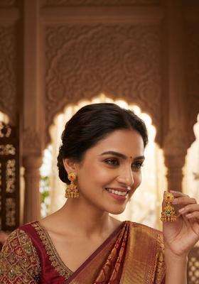 Gold-Plated Floral Jhumkas Earrings for Women | Traditional Temple Jewellery for Wedding & Festive Wear | Gift for Her