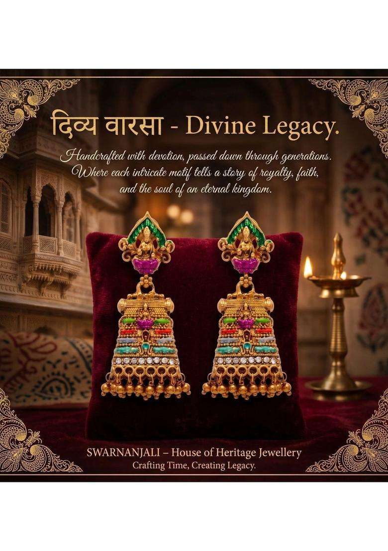 Gold-Plated Geometric Drop Earrings for Women | Traditional Temple Jewellery for Wedding & Festive Wear | Gift for Her - Indya