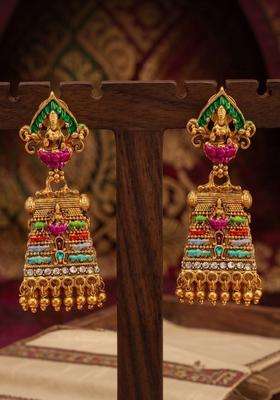 Gold-Plated Floral Drop Earrings for Women | Traditional Temple Jewellery for Wedding & Festive Wear | Gift for Her