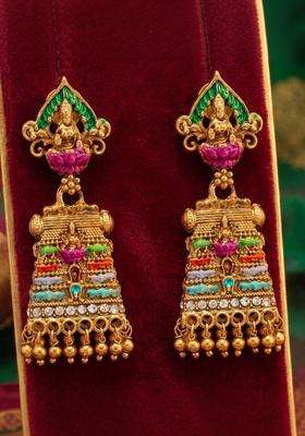 Gold-Plated Geometric Drop Earrings for Women | Traditional Temple Jewellery for Wedding & Festive Wear | Gift for Her