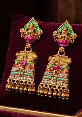 Gold-Plated Geometric Drop Earrings for Women | Traditional Temple Jewellery for Wedding & Festive Wear | Gift for Her
